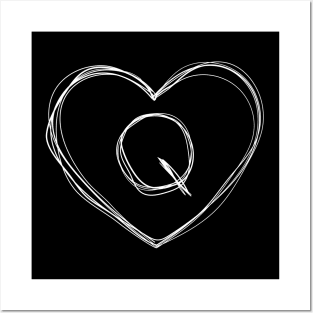 Letter Q with heart frame in lineart style Posters and Art